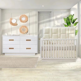 Natart Signature Series Como 4 In 1 Convertible Crib With Geometric Upholstered Panel