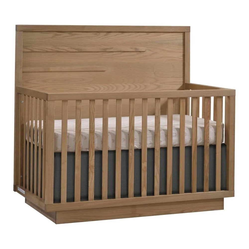 Natart Signature Series Como 4-in-1 Convertible Crib in natural wood with horizontal molding and slatted sides