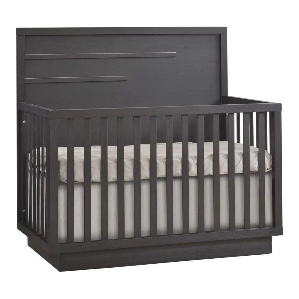 Natart Como 4-in-1 convertible crib in dark charcoal with horizontal molding and slatted sides