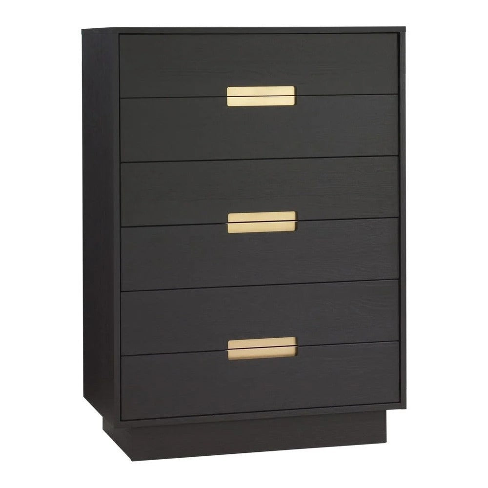 Natart Signature Series Como 6-drawer tall chest in dark wood, gold-tone handles shown with all drawers closed