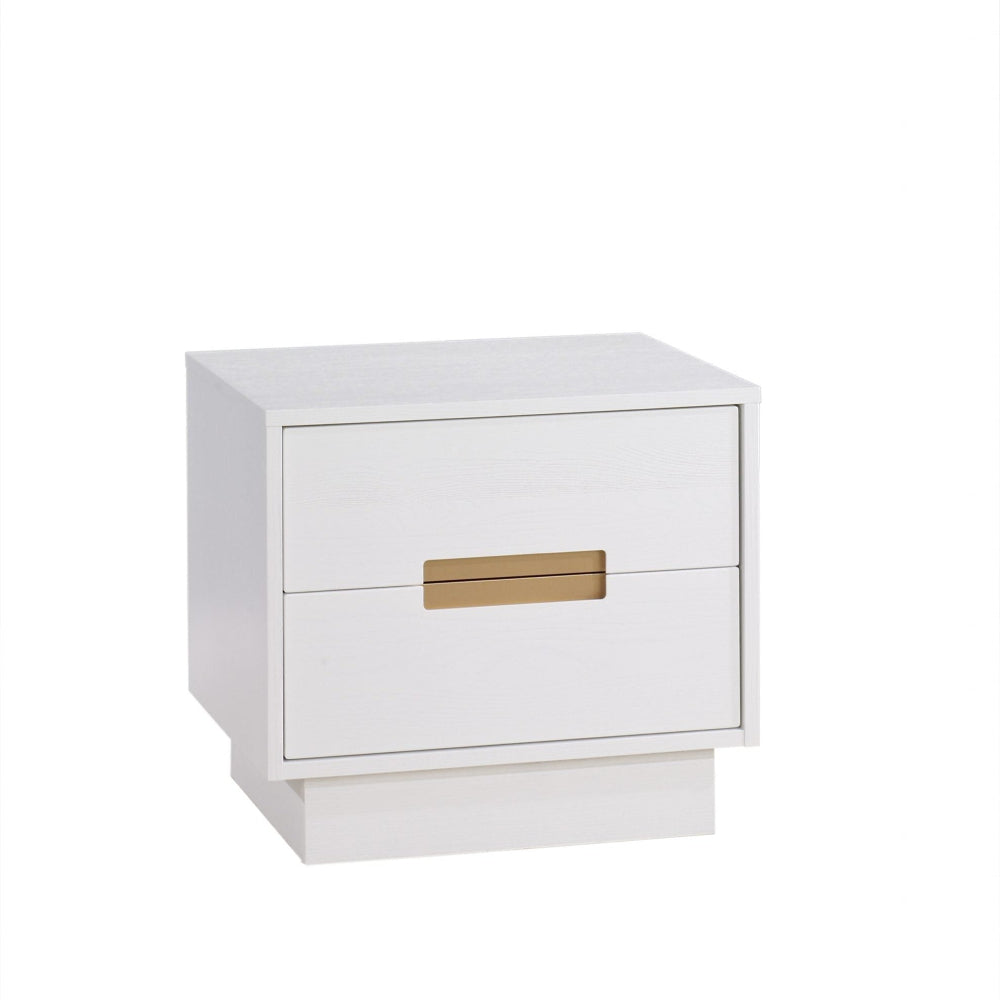 Natart Como nightstand, white finish, 2-drawer with gold pull handle