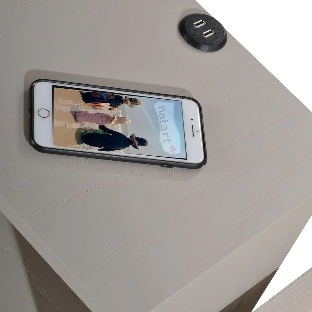 Natart Signature Series left-side media night table with USB outlets in light wood finish