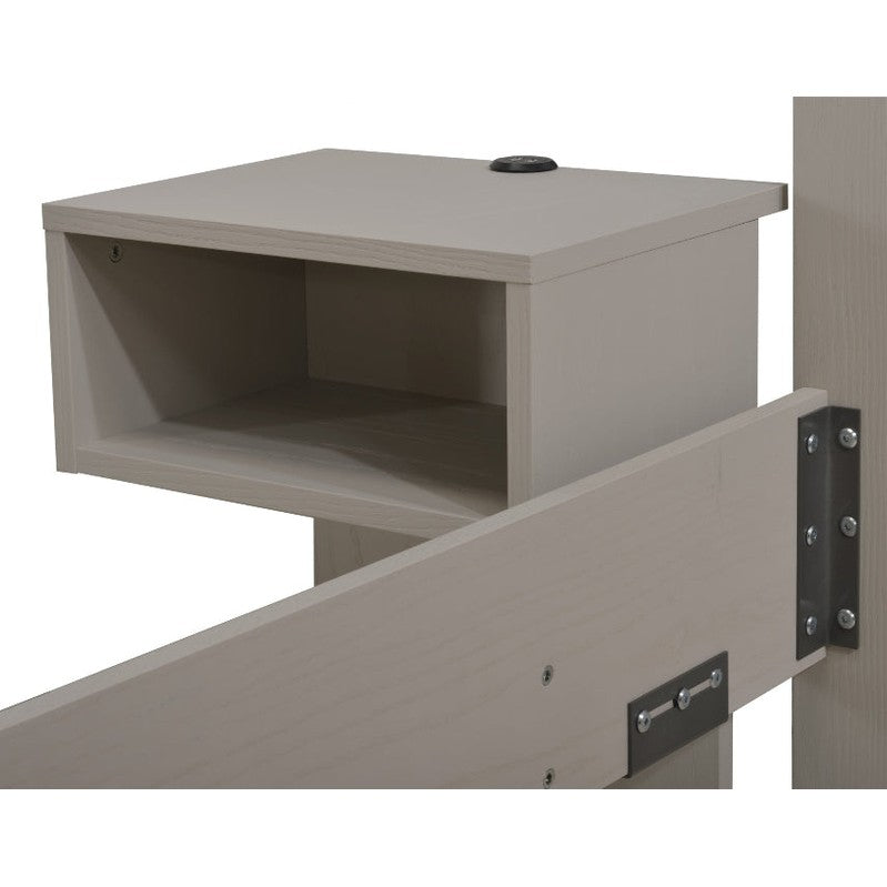 Natart Signature Series left-side media night table in light gray wood with open shelf and cable hole.