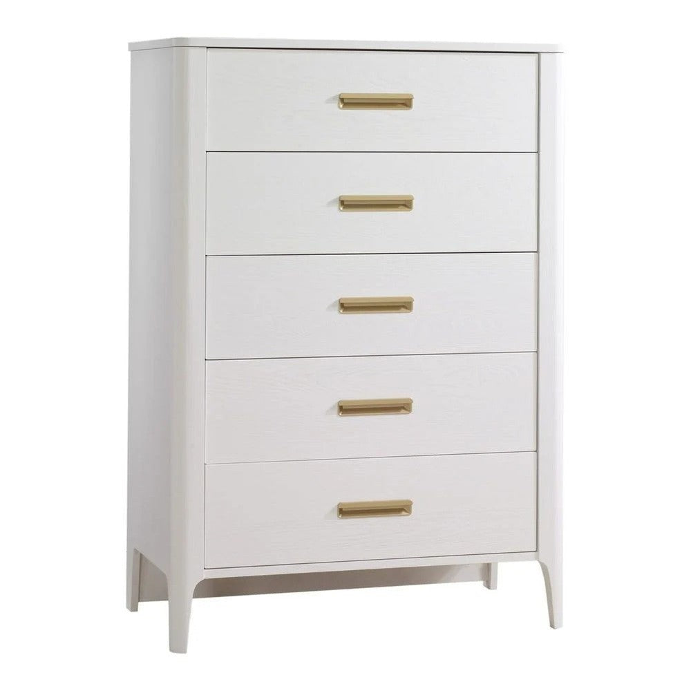 Natart Palo 5-drawer tall chest in white finish with brass handles