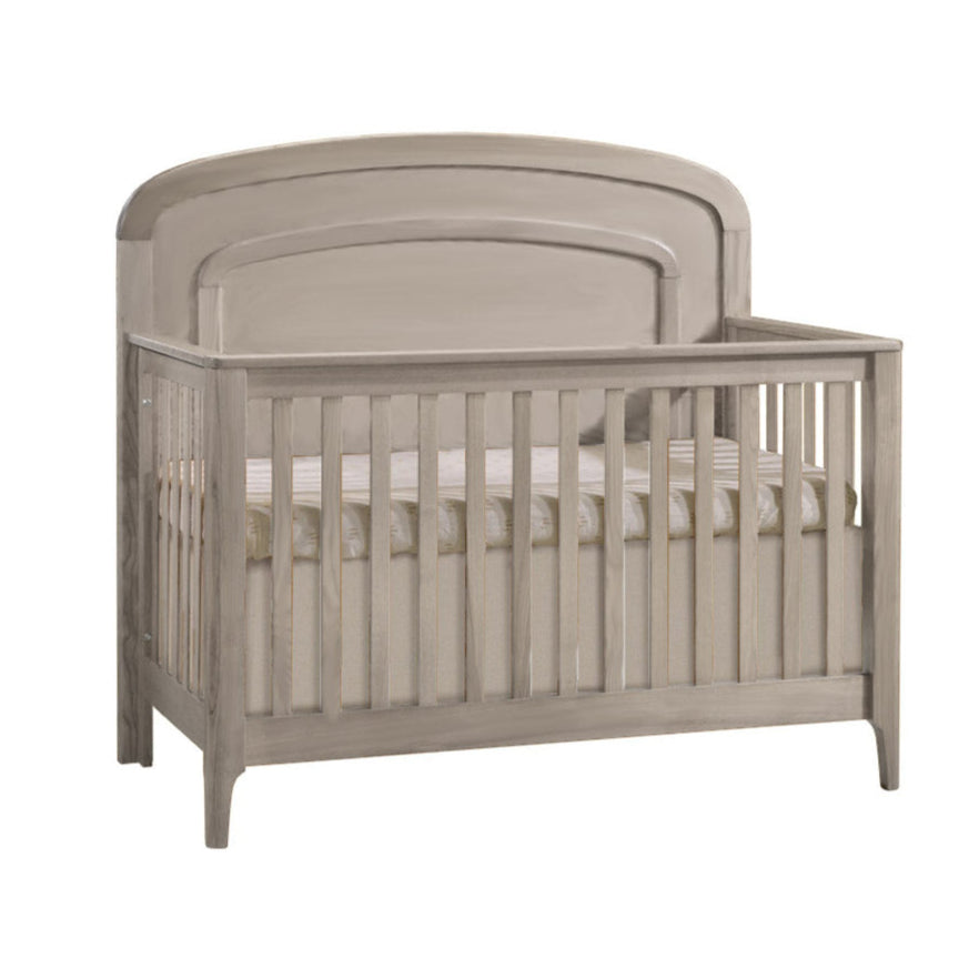 Natart Palo 5-in-1 Convertible Crib with arched molding in natural wood finish