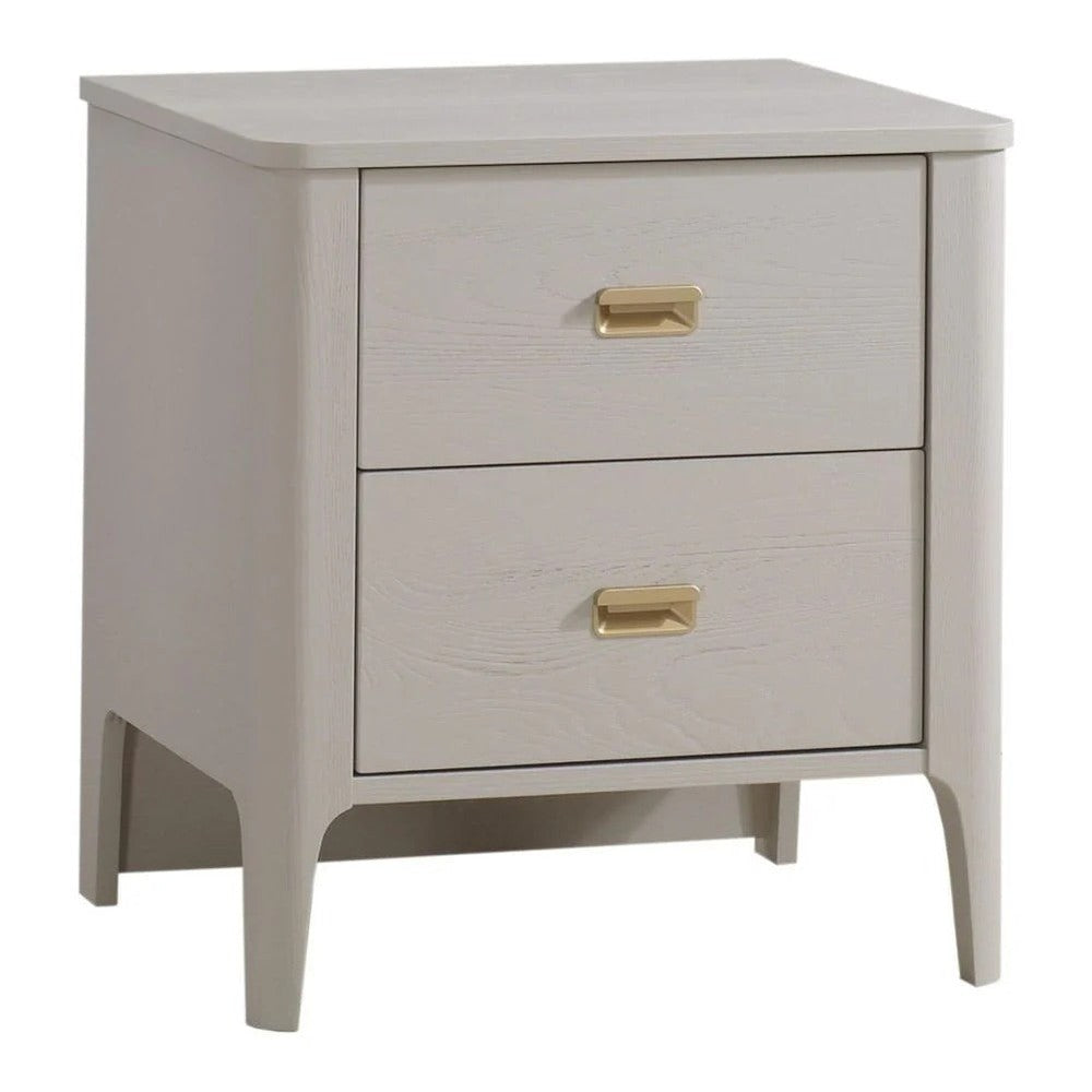 Natart Palo nightstand from Signature Series, light wood finish with two drawers and gold pulls
