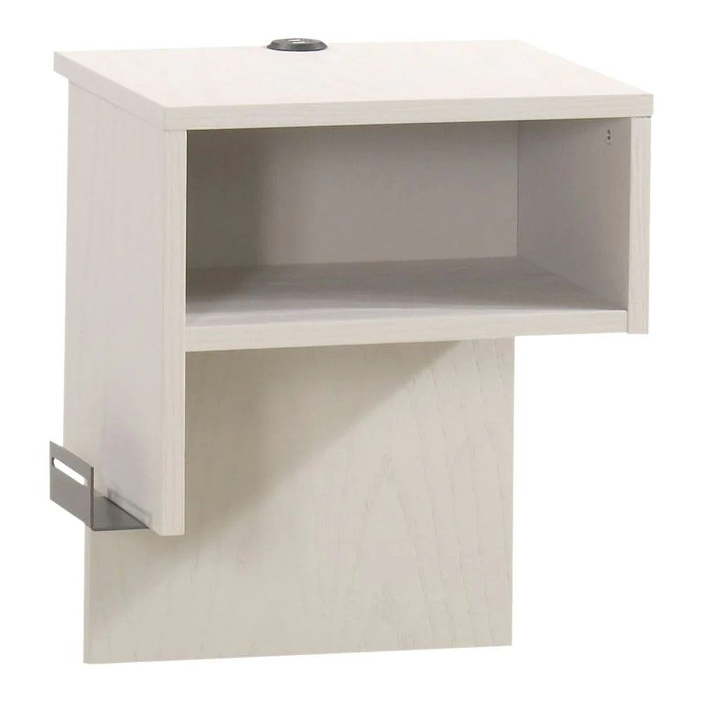 Natart Signature Series right-side media night table in light wood with an open shelf and metal support