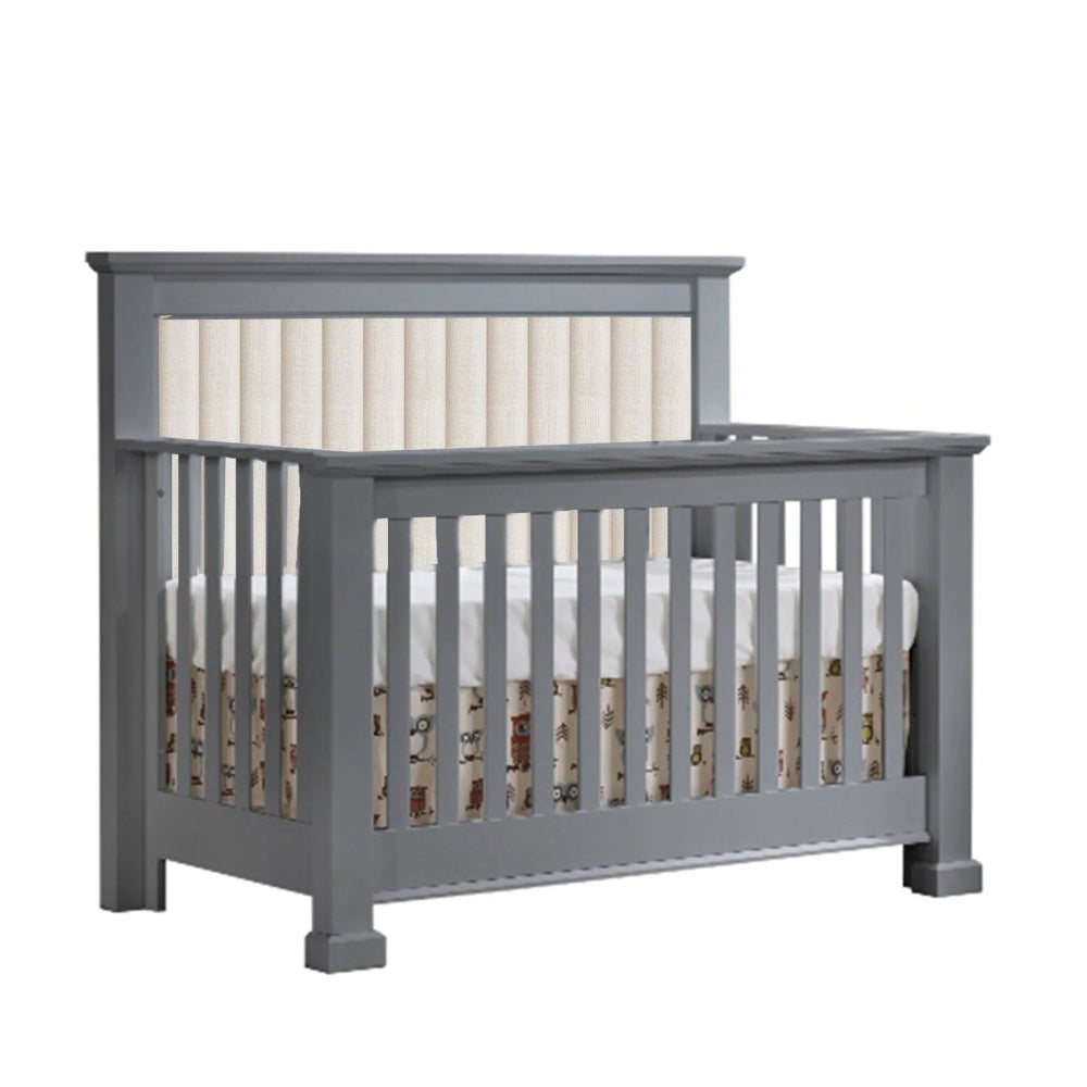 Natart Taylor 5-in-1 Convertible Crib in gray with channel-tufted headboard panel
