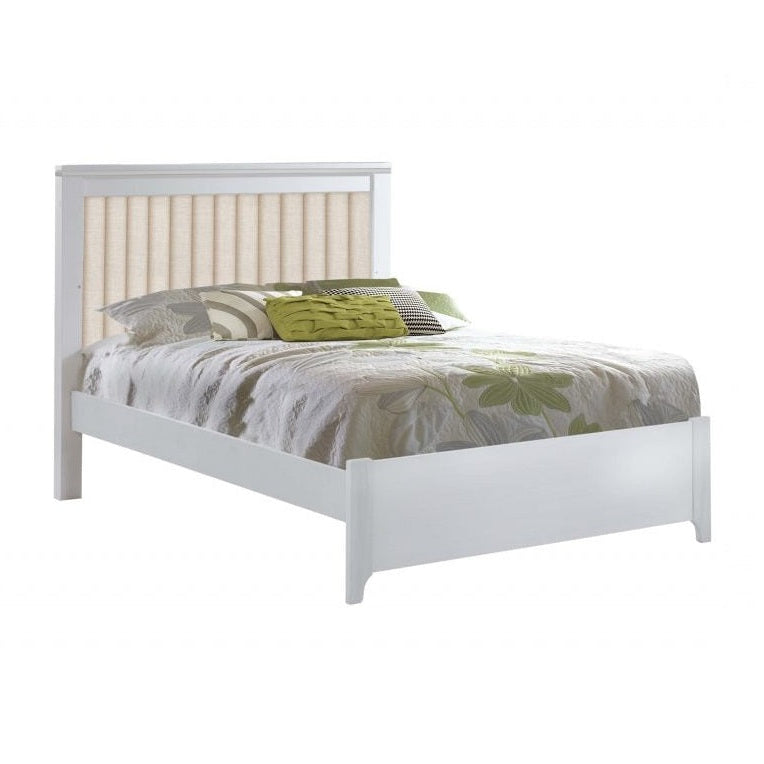 Natart Taylor 54 Inch double bed with beige channel-tufted headboard and white frame