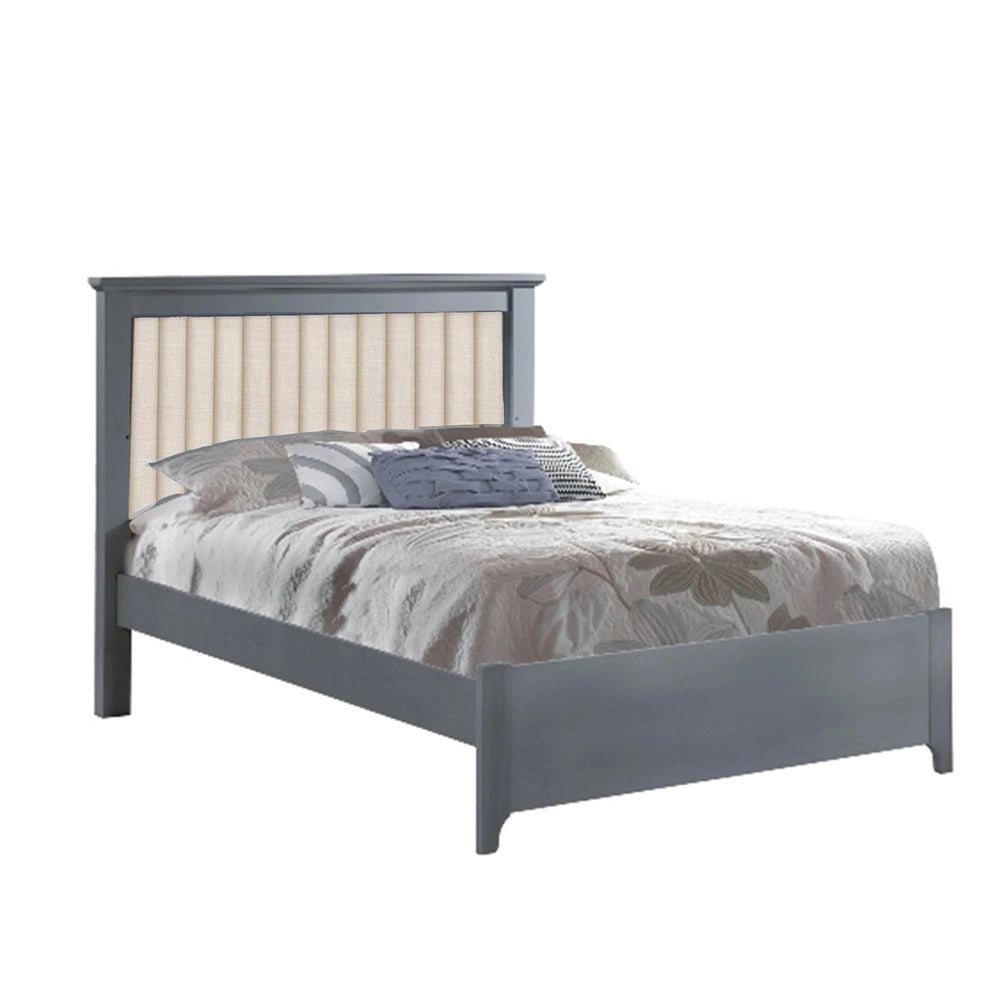 Natart Taylor 54-inch double bed, gray frame with beige channel-tufted headboard panel