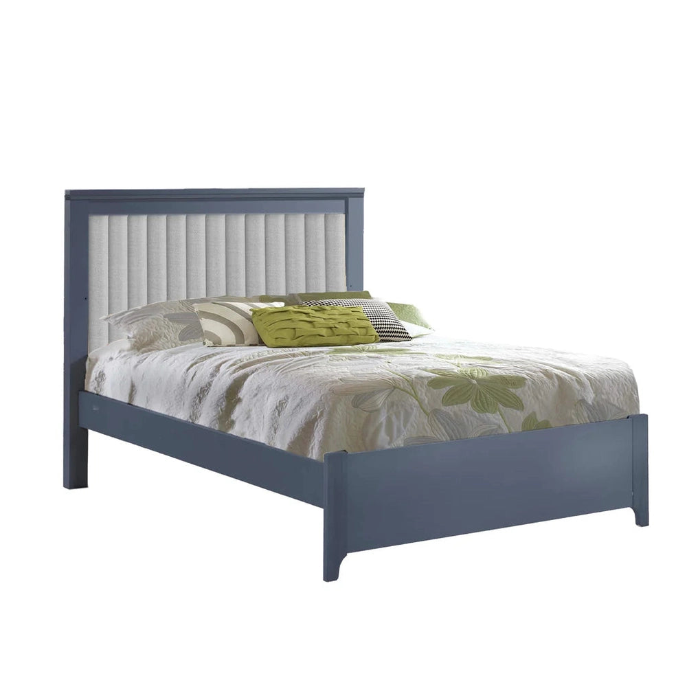 Natart Taylor 54-inch double bed in blue-gray frame with channel-tufted upholstered headboard