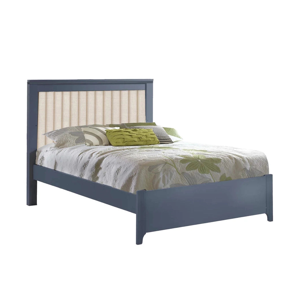 Natart Taylor 54-Inch double bed with blue frame and beige channel-tufted headboard panel