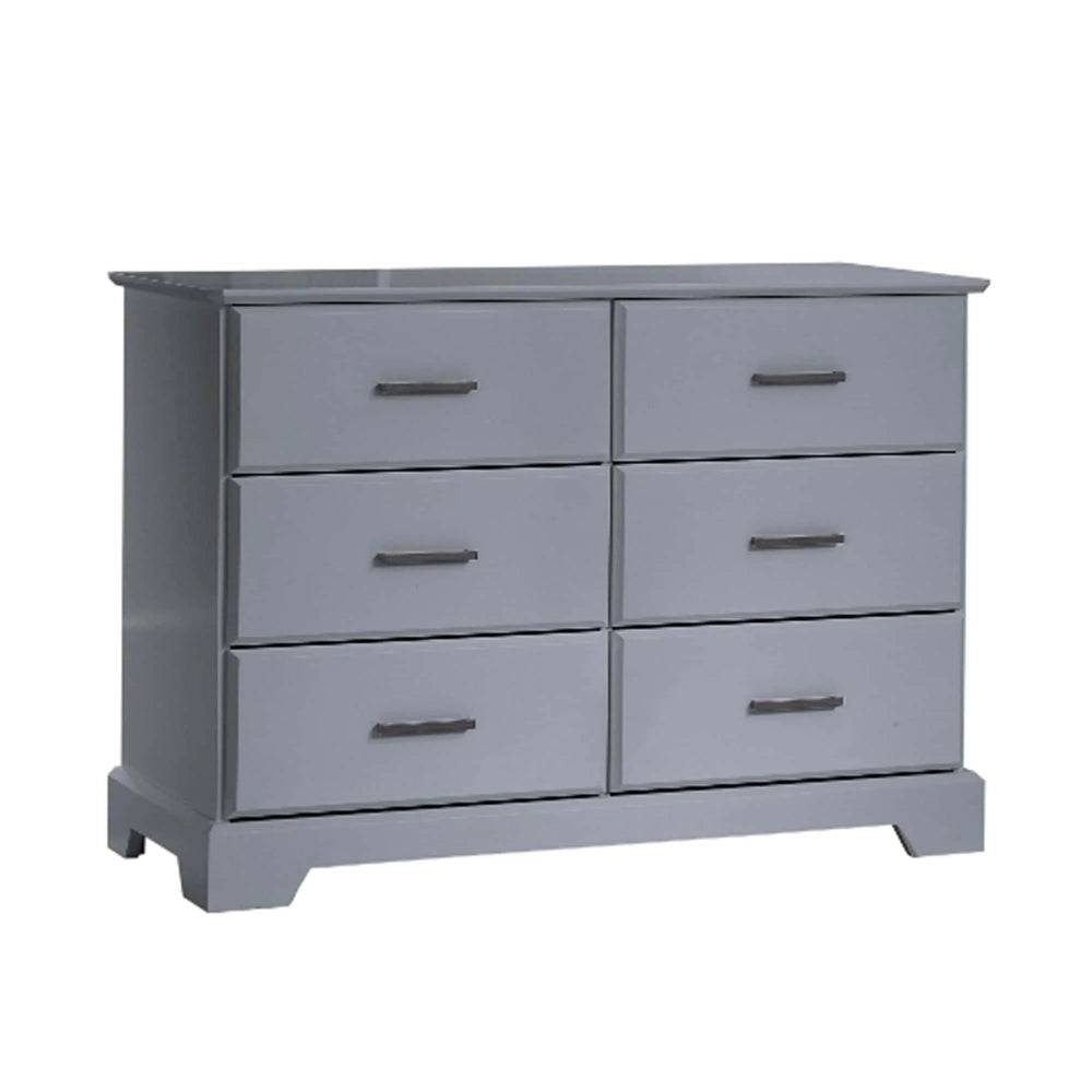 Natart Taylor gray double dresser with six drawers and dark metal handles