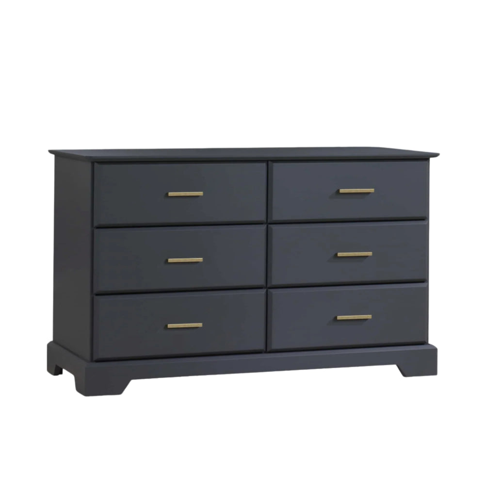 Natart Taylor King dresser, navy gray wood with gold bar handles, 6-drawer storage