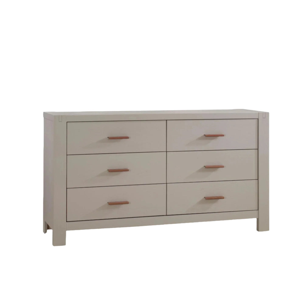 Natart Signature Series Toscano 57 Inch Double Dresser in cream with copper handles and six drawers