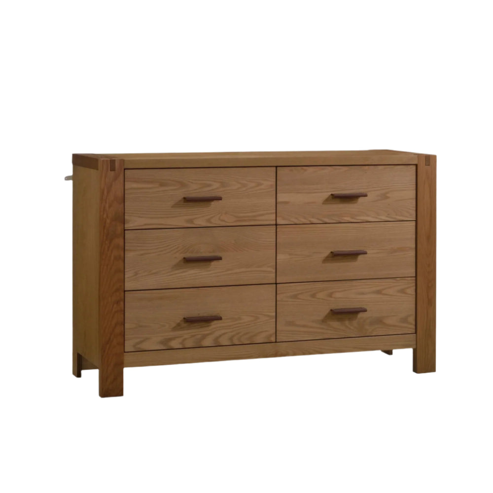 Natart Signature Series Toscano 57 Inch Double Dresser in oak, two-column six-drawer layout with sturdy legs