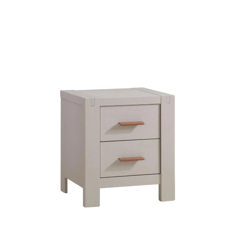 Natart Toscano nightstand with 2 drawers, light wood finish, copper handles
