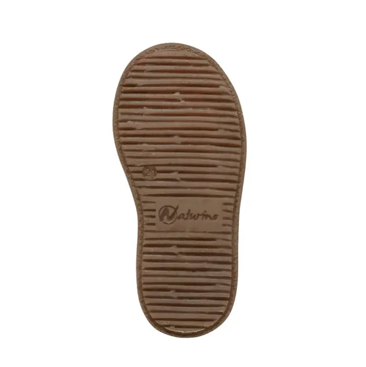 Naturino Figus Suede Militare toddler shoe sole in brown suede, showing ridged tread for grip.