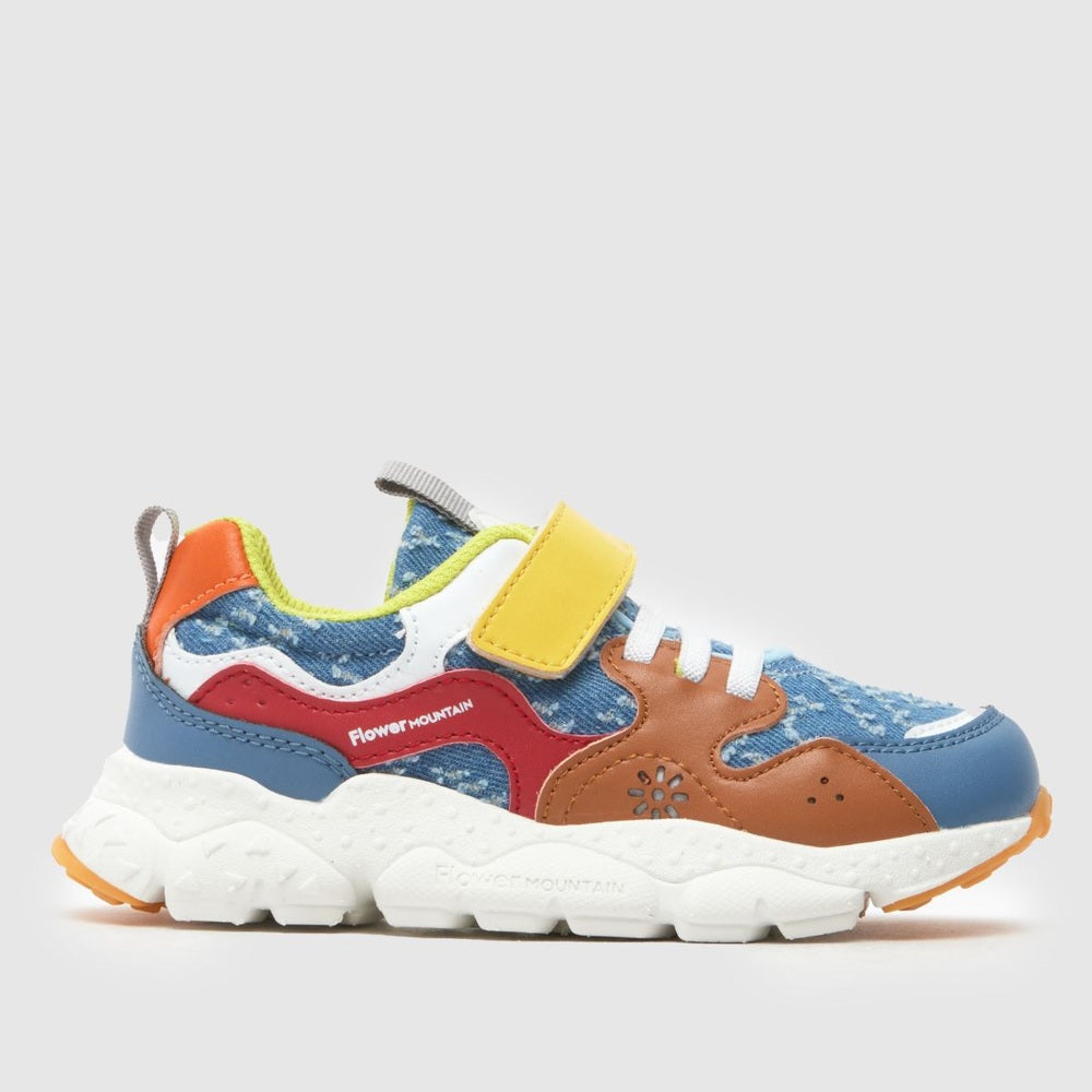 Naturino Yamano 3 Junior Vl Oltremare jeans cognac sneakers for toddlers, blue denim with yellow Velcro strap