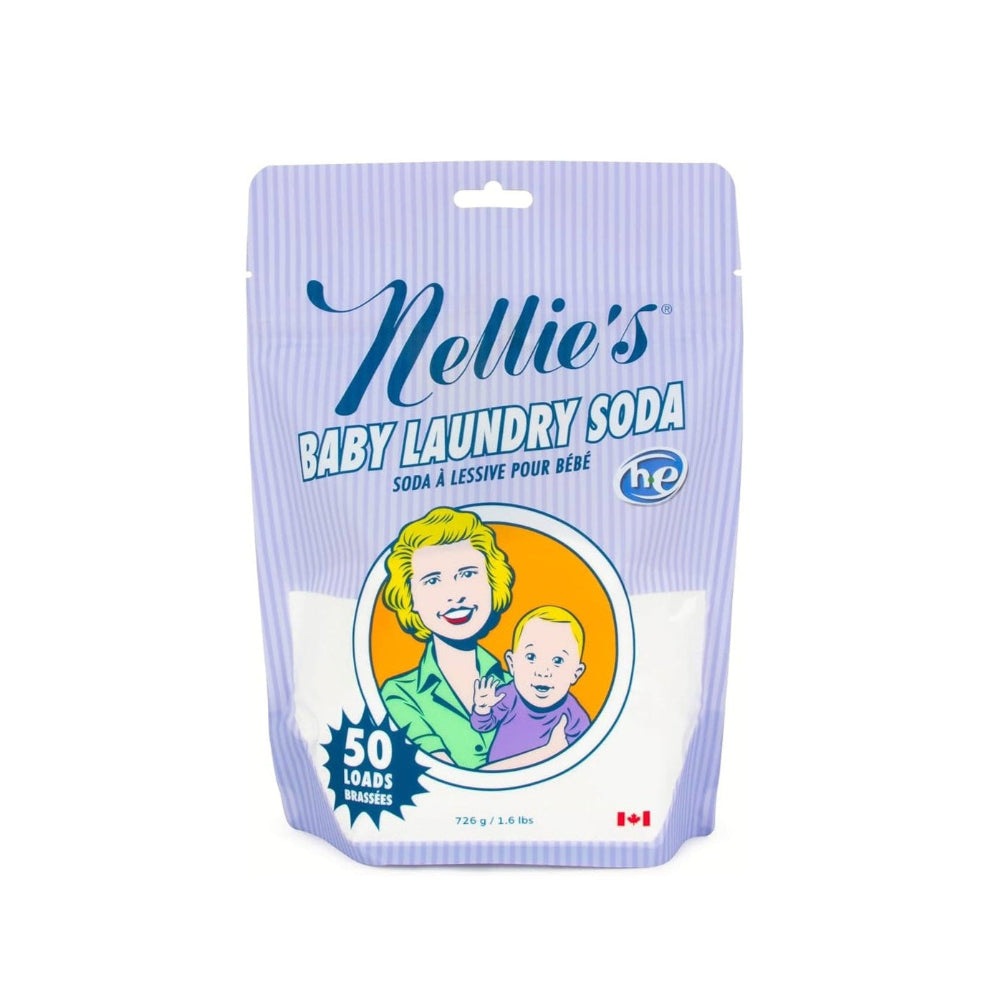 Nellie's Baby Laundry Soda pouch in lavender packaging, 50 loads (726 g) brand Nellie's