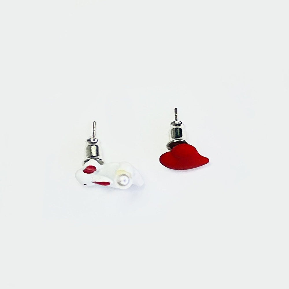 Nemibaby Bunnie & Heart earrings; white bunny and red heart studs in 925 sterling silver (set of 2)