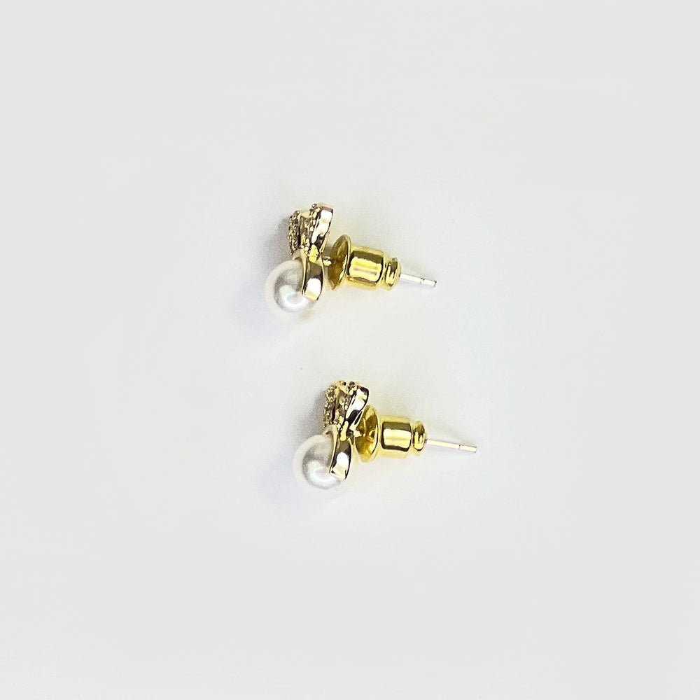 Nemibaby Bunnie Pearl earrings with gold-tone bunny charms and white pearl, 925 sterling silver posts
