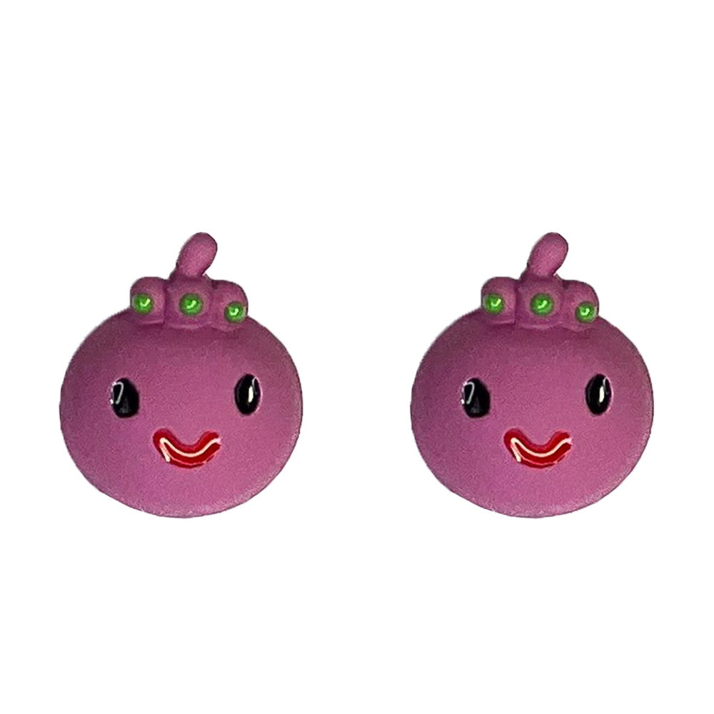 Nemibaby Mangostana earrings; pink round faces with green accents on 925 sterling silver pins, 2 earrings