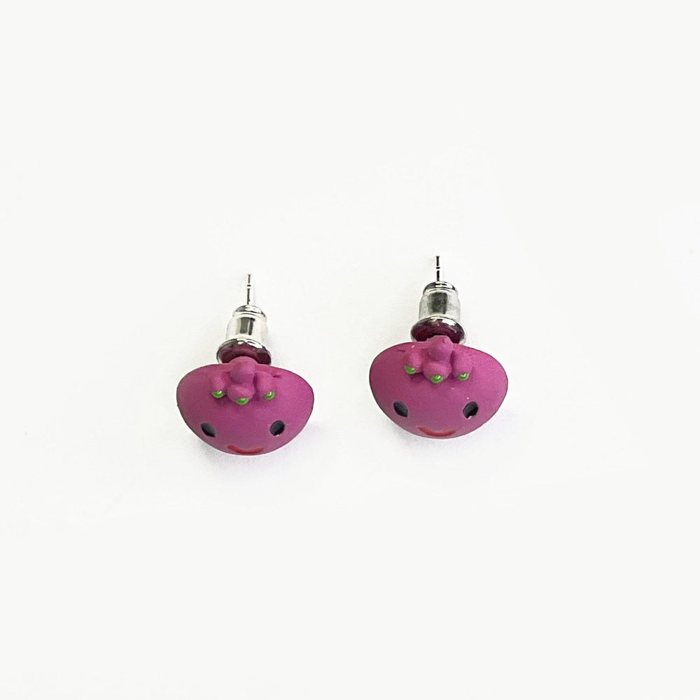 Nemibaby Mangostana earrings, pink mangostana fruit shapes on 925 sterling silver posts, pair
