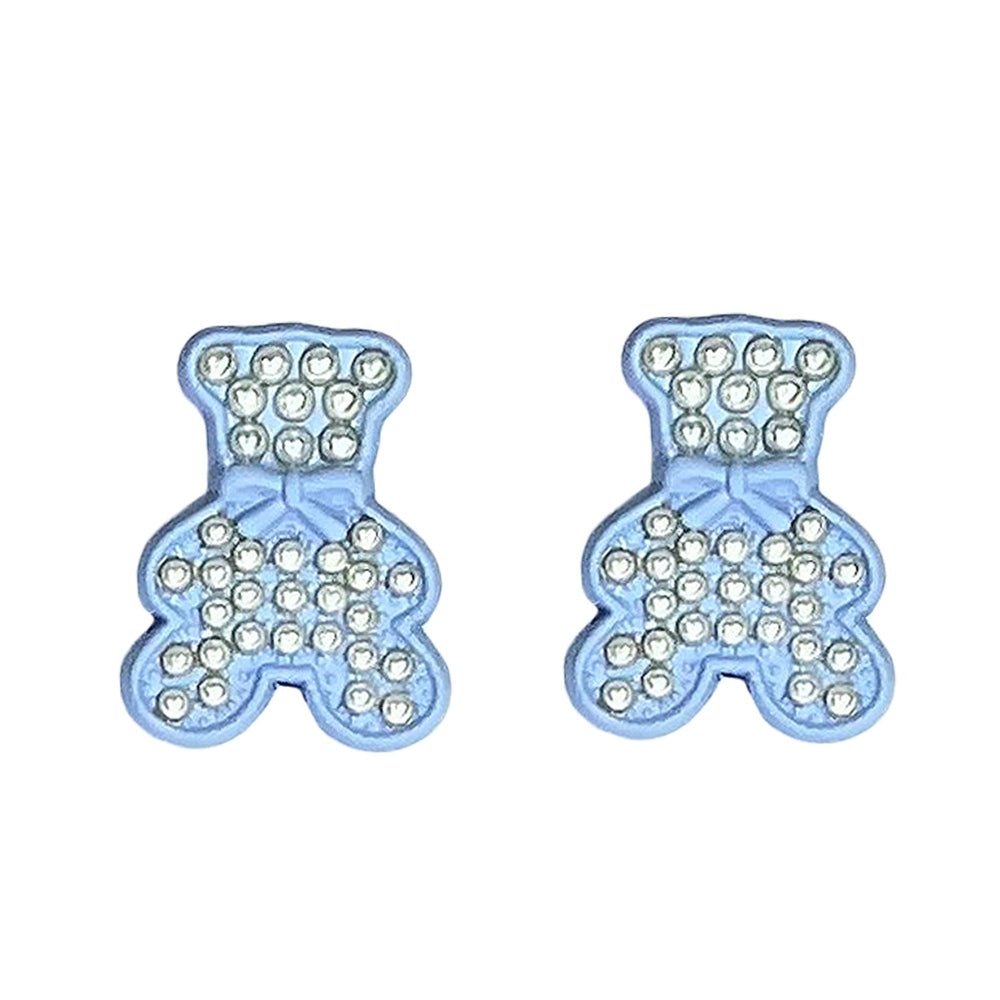 Bear-shaped earrings Nemibaby Pearlly Bear blue, 925 sterling silver pins with crystal rhinestones, pair