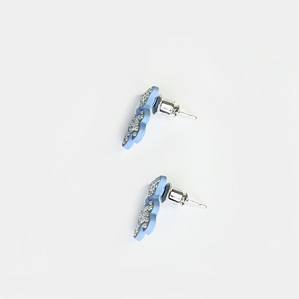 Nemibaby blue bear earrings, silver detailing, 925 sterling silver posts, pair