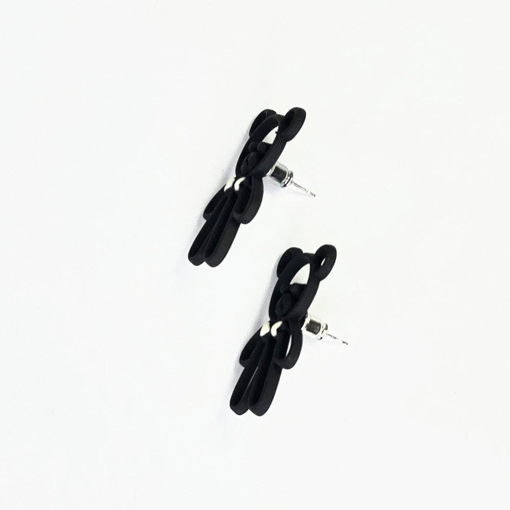 Nemibaby teddy bear earrings, black, 925 sterling silver pins, 2-piece set