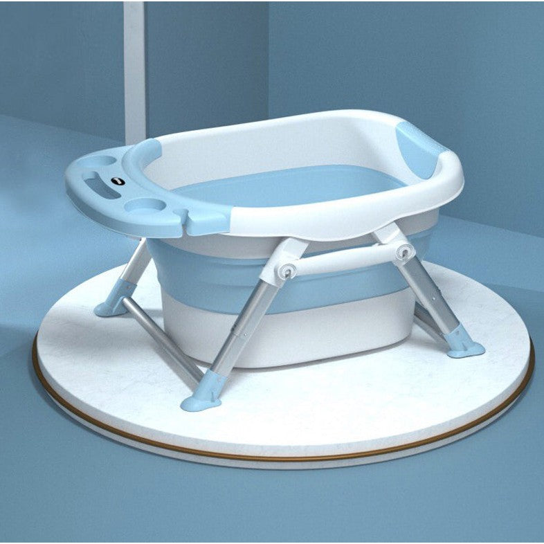 Nemibaby foldable baby/toddler bathtub in blue with white interior and metal legs