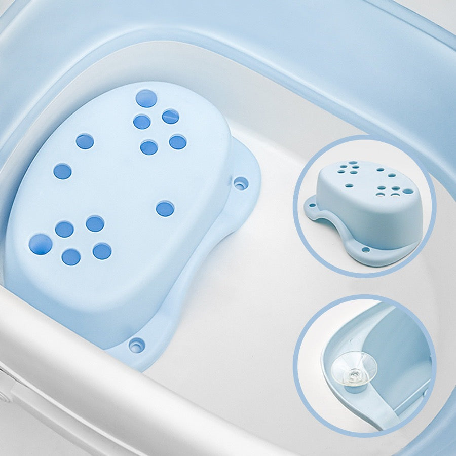 Nemibaby blue foldable baby bathtub with perforated seat and non-slip base
