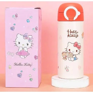 Nemibaby Insulated Bottle Hello Kitty with pink lid, standing beside a matching Hello Kitty gift box.