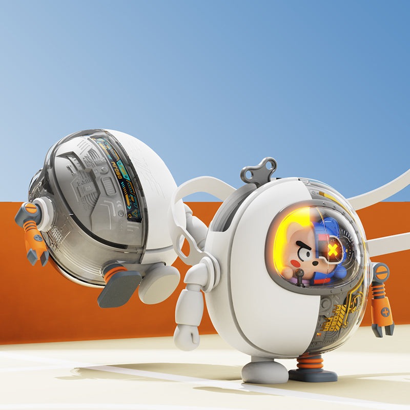 Nemibaby mobile handsfree robot fans, pair in white with transparent cockpits and orange accents