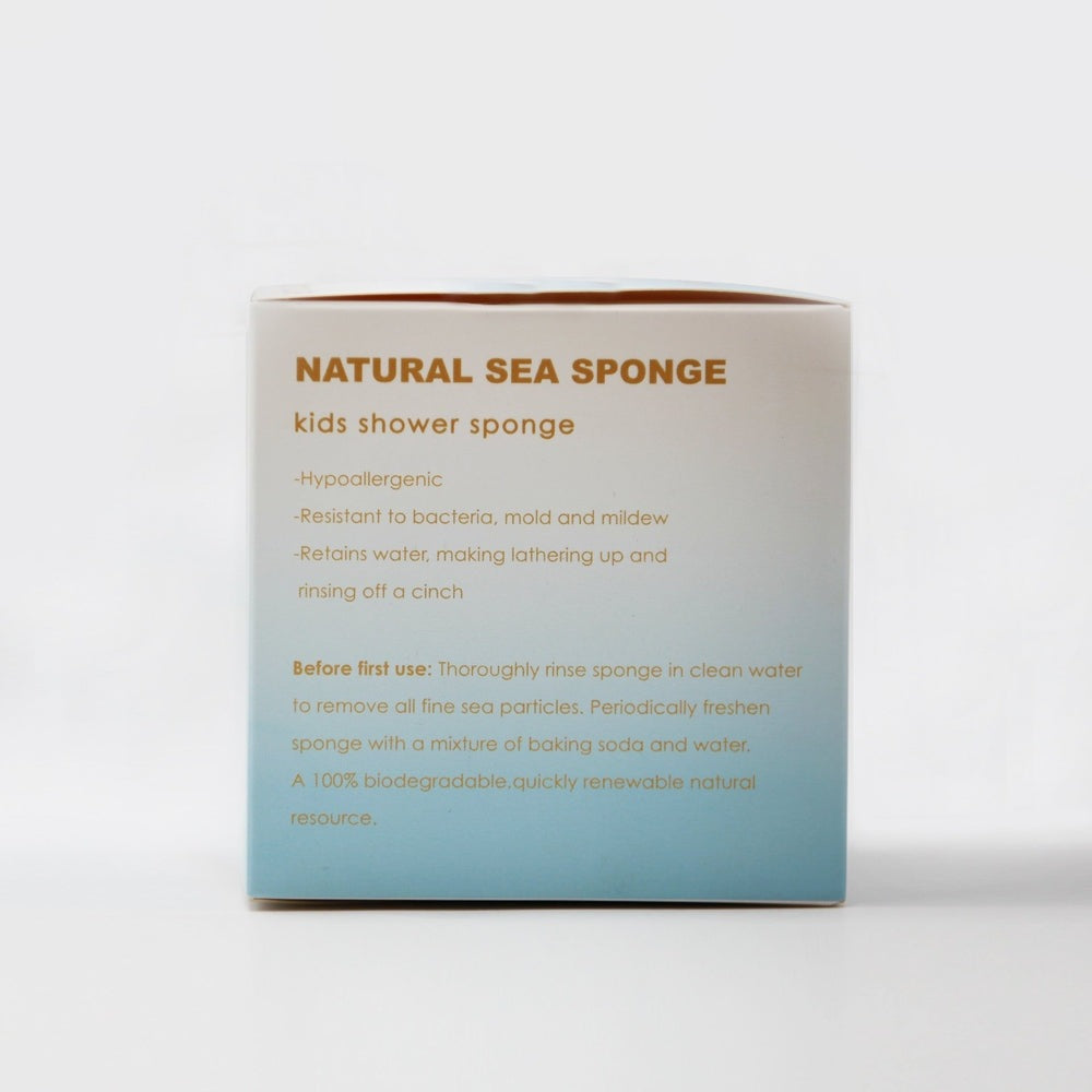 Nemibaby Premium Natural Sea Sponge for kids shower by Kereso, boxed with blue gradient