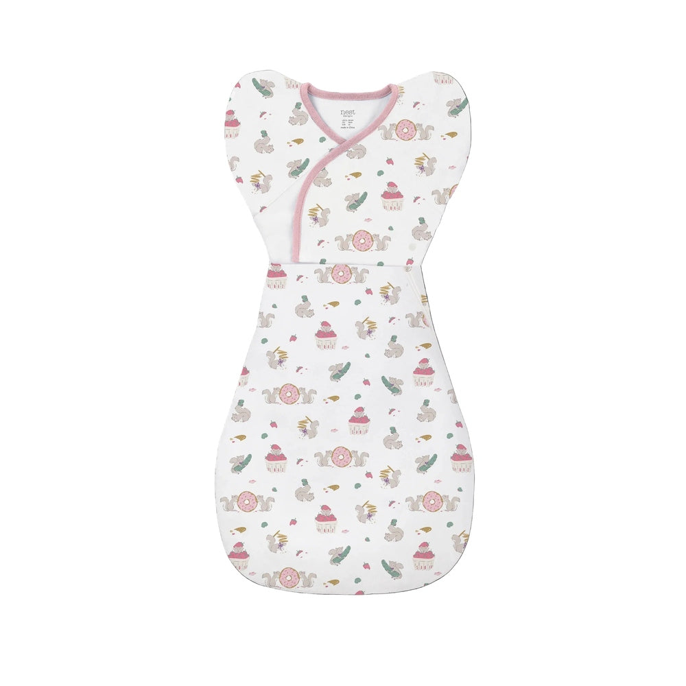 NEST DESIGNS Nest Designs 0.5 TOG Startle Stop Sleep Bag Doggie Meadow wrap closure with pink trim and arm wing flaps img 6/6