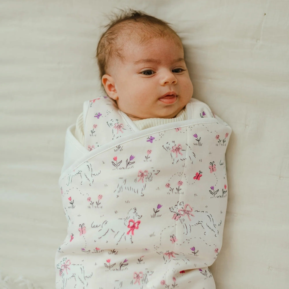 NEST DESIGNS Nest Designs 1.0 TOG Swaddle Sleep Bag Doggie Meadow envelope wrap closure with ribbed collar trim img 2/6