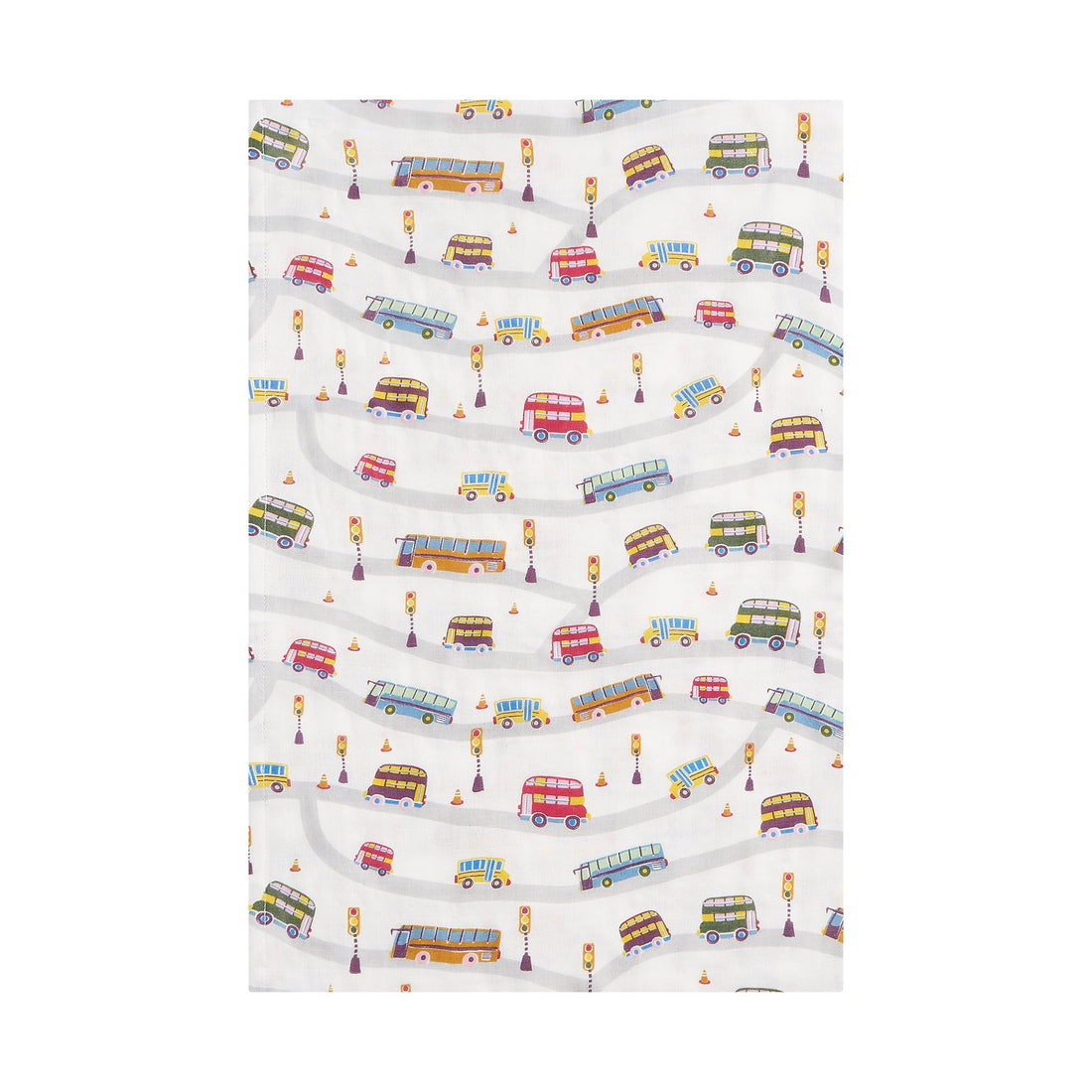 Nest Designs Bamboo Cotton Muslin Nook Swaddle Blankie WHEELS ON THE BUS front product view