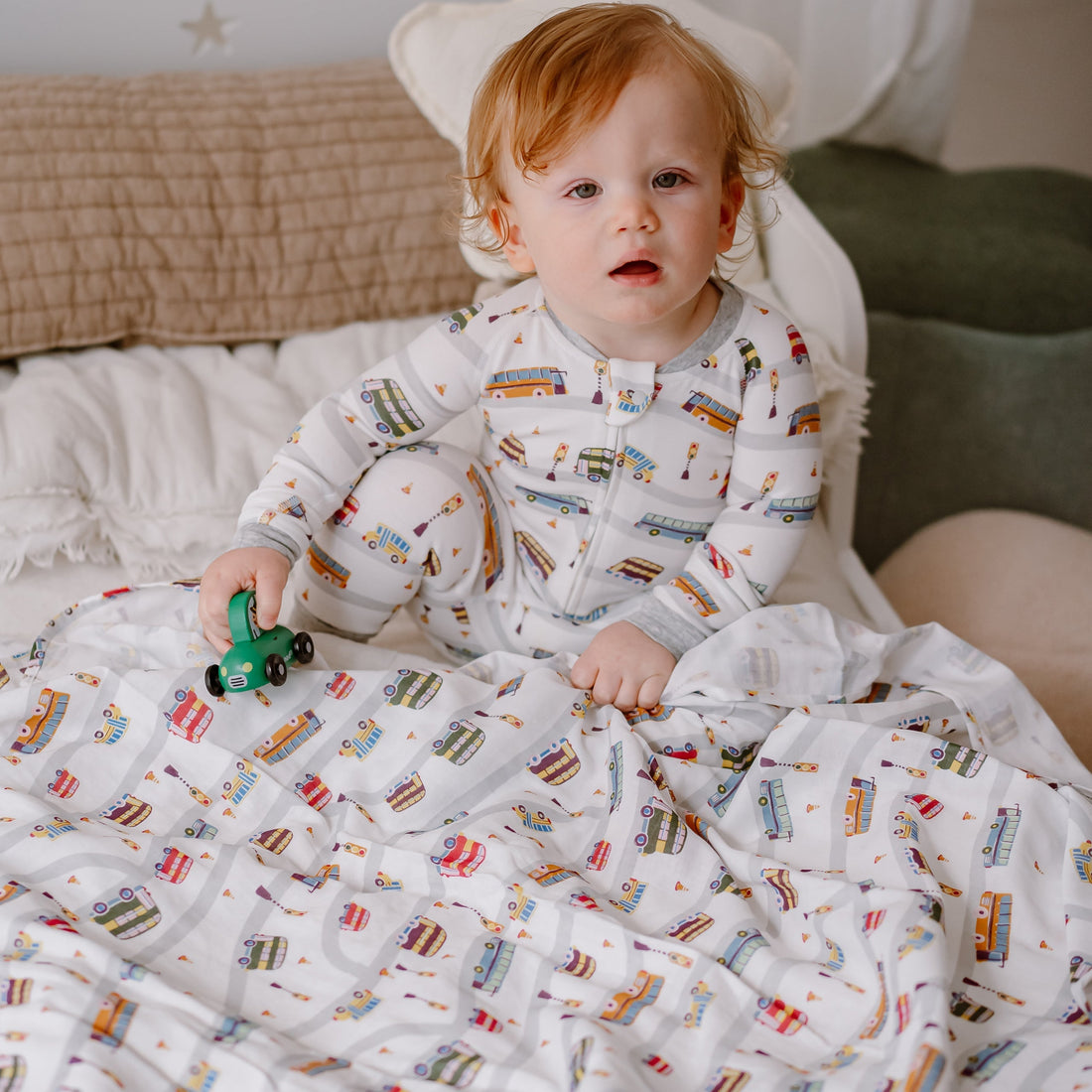 Nest Designs Bamboo Cotton Muslin Nook Swaddle Blankie WHEELS ON THE BUS gallery view 1