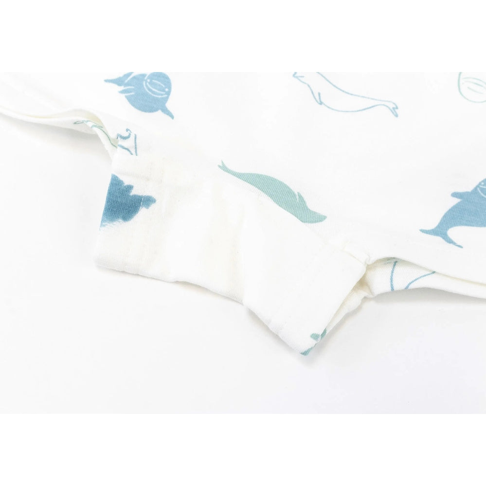 Nest Designs Bamboo Girls Boy Short Underwear 2-Pack in white with blue beluga print, folded at the waistband.