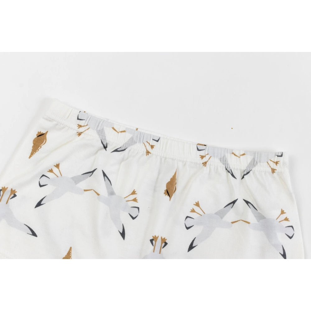Nest Designs Bamboo Girls Short Underwear 2-Pack Seafarer; white bamboo fabric with gray seagull print and elastic waist