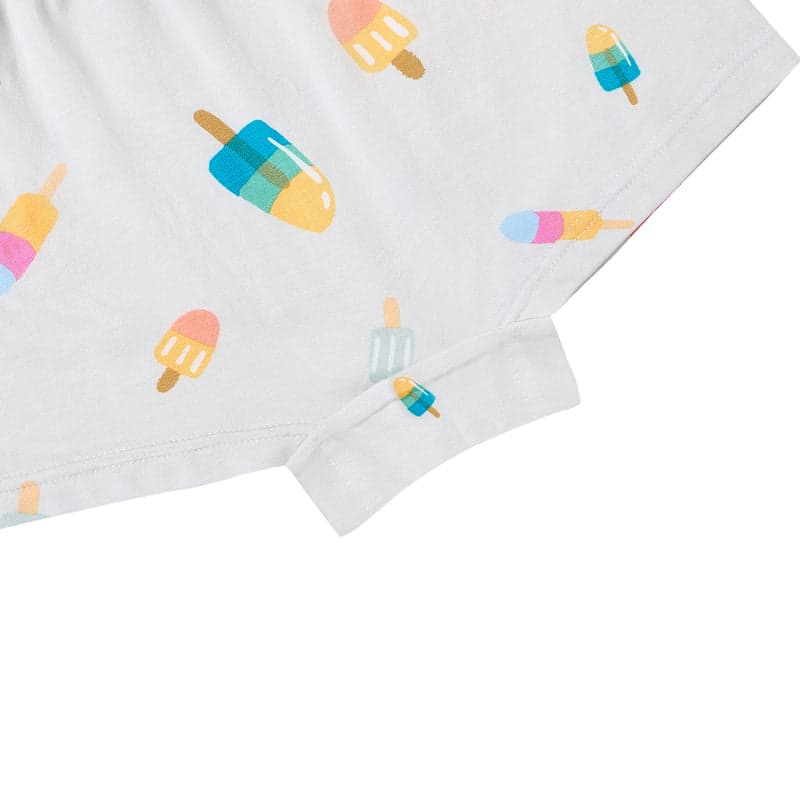 Nest Designs Bamboo Girls Underwear (2 Pack) Sweet Treats: light gray fabric with colorful popsicle prints, shown folded at hem.