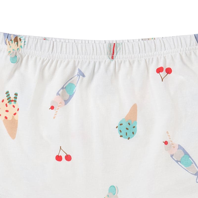 Nest Designs Bamboo Girls Underwear (2 Pack) Sweet Treats: white fabric with ice cream cone and cherry prints, elastic waistband.