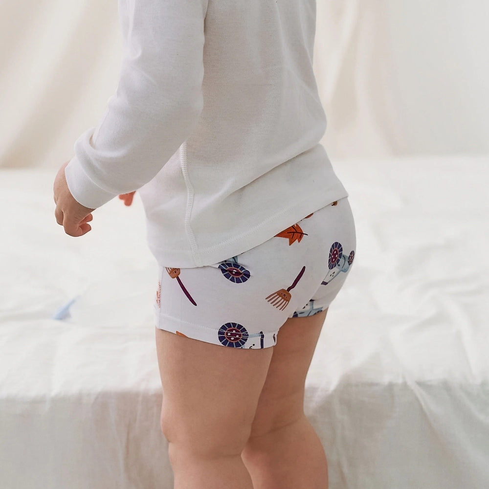Nest Designs bamboo jersey girls' boyshort underwear, harvest time print, 2-pack