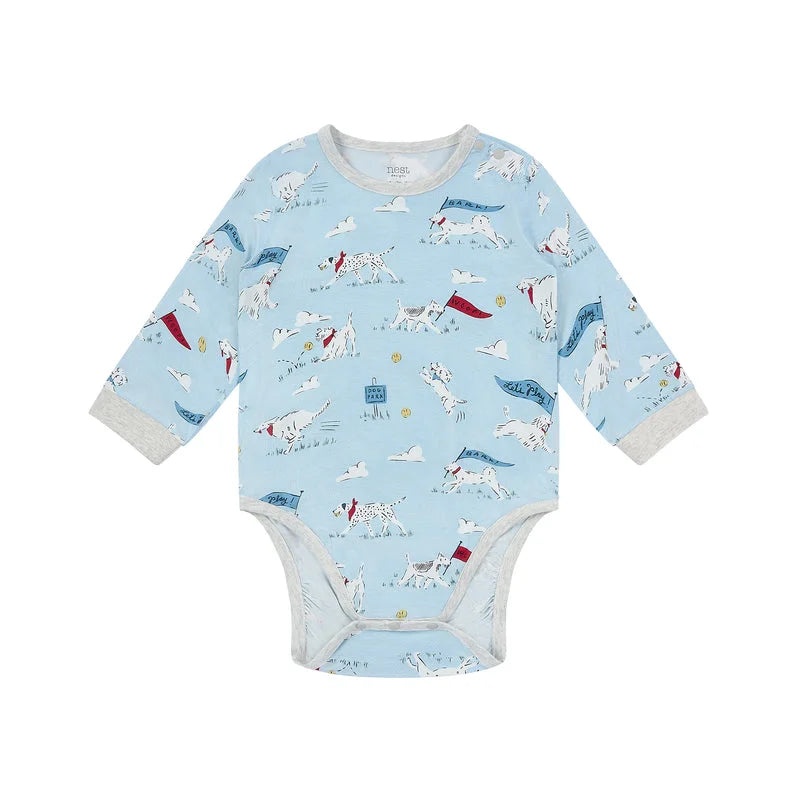 Nest Designs Puppy Park Long Sleeve Onesie front view