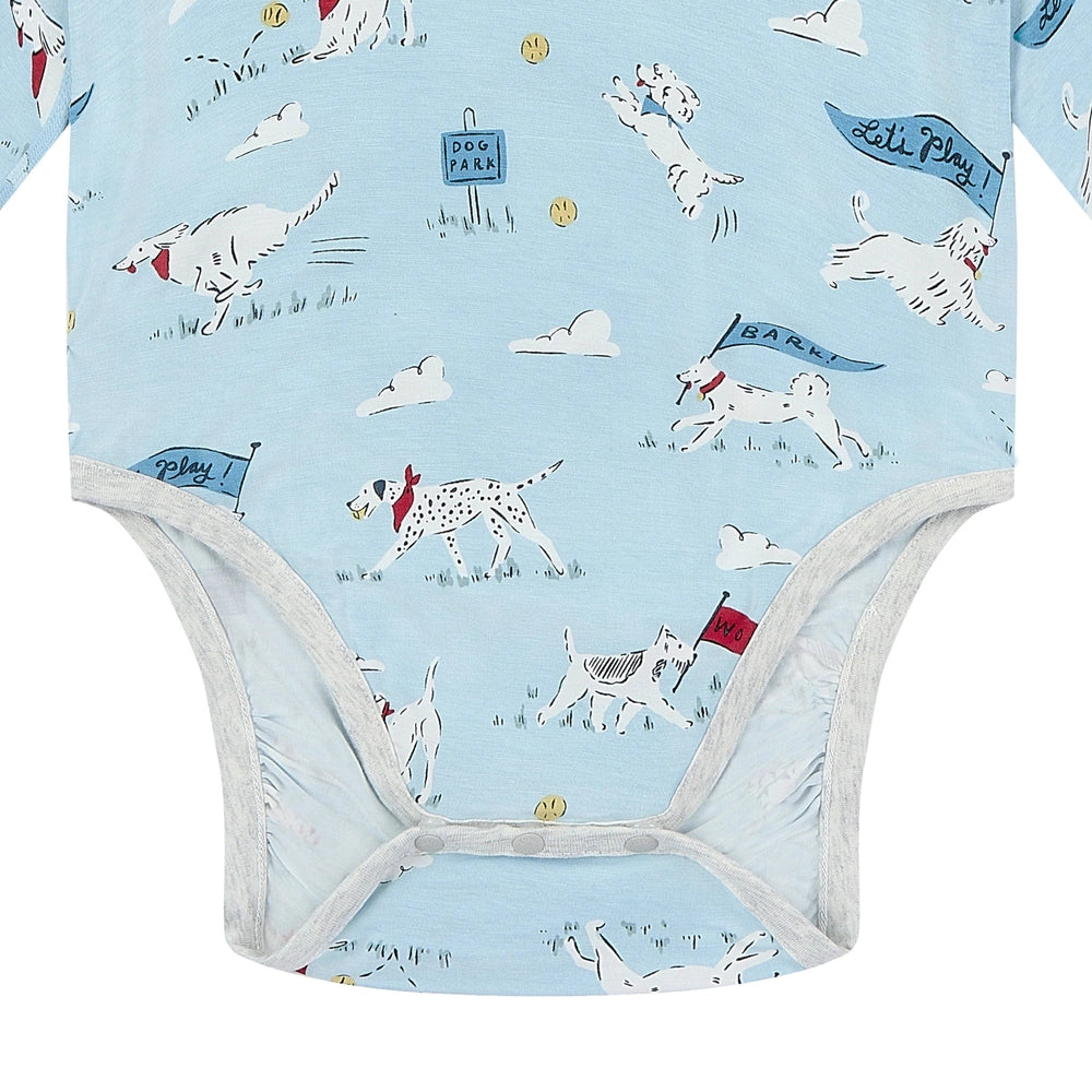 Puppy Park onesie bottom snap detail