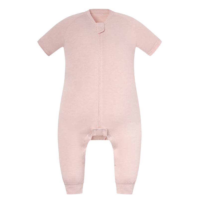 Nest Designs Bamboo Jersey Short Sleeve Footed Sleep Bag 0.6 Tog Rose Smoke laid flat with front zip