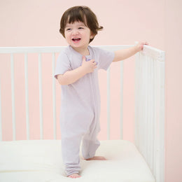 Nest Designs Bamboo Jersey Short Sleeve Slant Opening Romper Lavender Blue