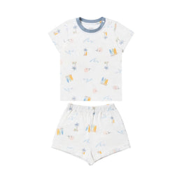 Nest Designs Bamboo Jersey Two-Piece Short Sleeve Pj Set Pastel Waves
